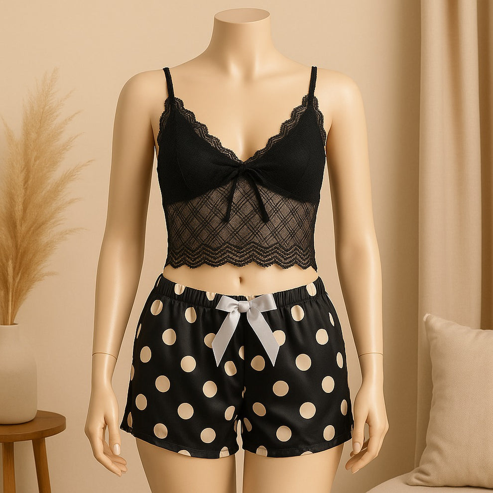 "Secretline 2 Pcs Short Skirt Lace Nighty Set – Elegant See-Through Innerwear for a Romantic Night | Style 1020"