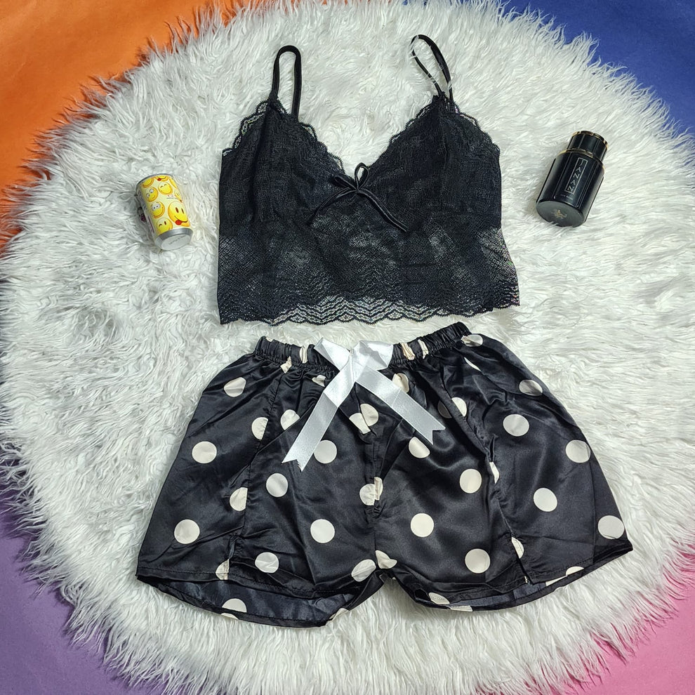 "Secretline 2 Pcs Short Skirt Lace Nighty Set – Elegant See-Through Innerwear for a Romantic Night | Style 1020"