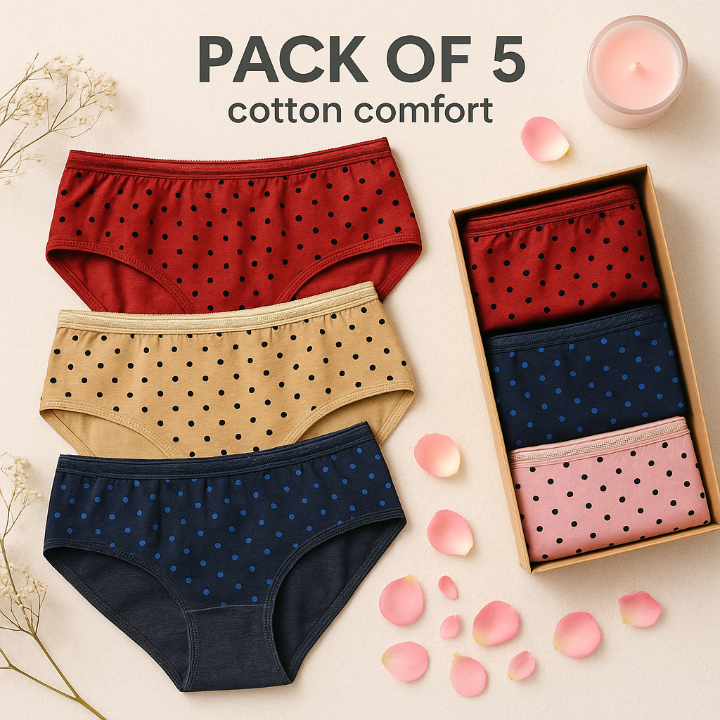 Secretline Budget Pack Of 5 Comfortable Polka Dotted Cotton Brief Women Seamless Underwear Panties 3201
